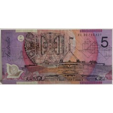 AUSTRALIA 1995 . FIVE 5 DOLLARS BANKNOTE . EVANS.FRASER . LAST PREFIX KC